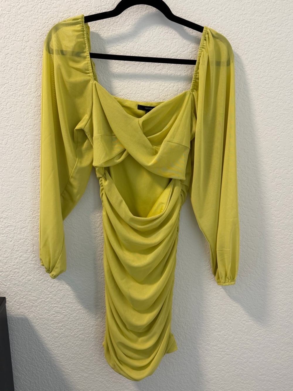 Forever 21 Lime Green Draped Long Sleeve Dress